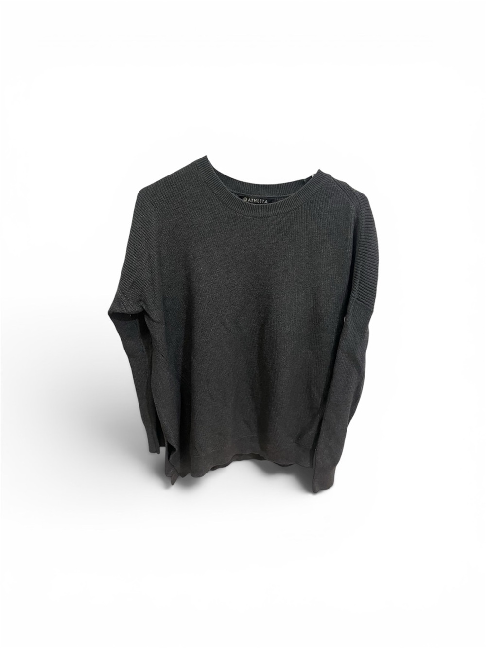 Athleta Ribbed Black Knit Asymmetrical Crew Sweater